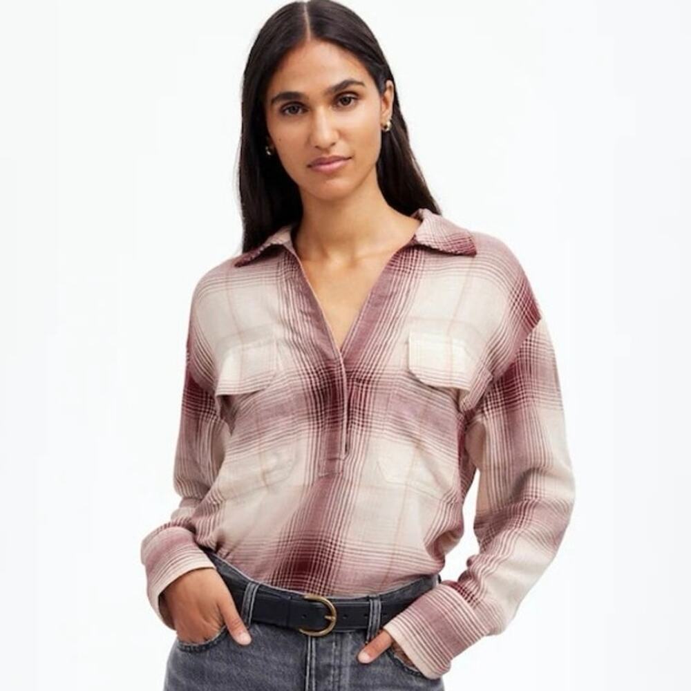 NWT Madewell Popover Shirt in Plaid Cabernet Size XXS
